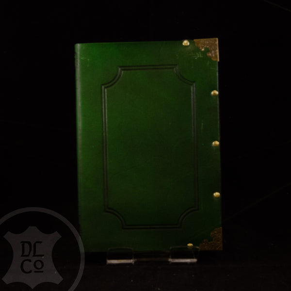Dark Green Antiqued Leather Covered Book